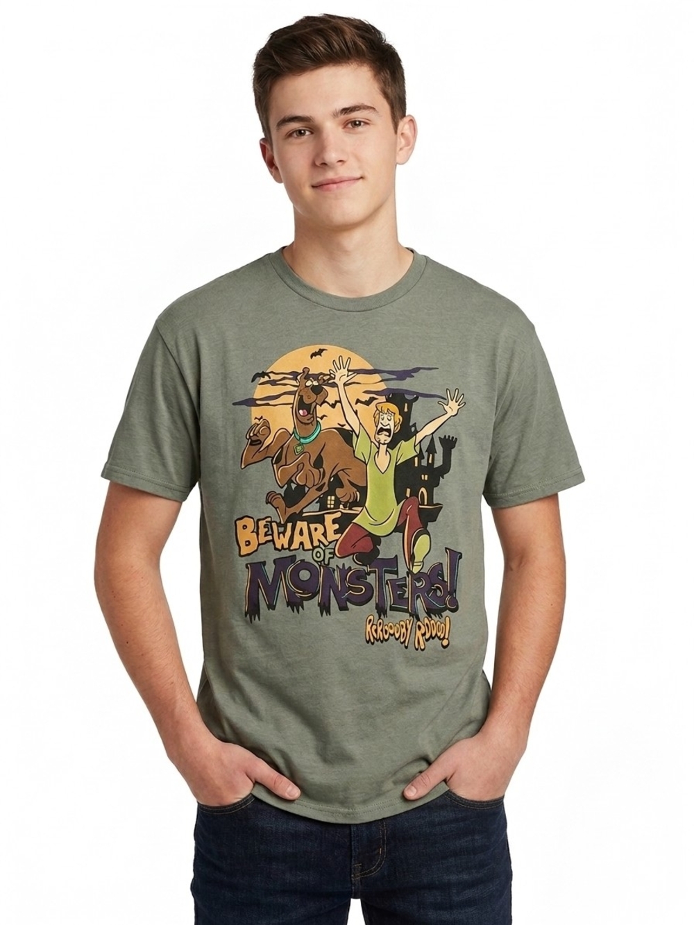 Scooby-Doo 'Beware of Monsters' Graphic Tee - Olive Green
